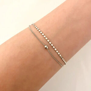 925 Sterling Silver Dainty Bead Bracelet Minimalist Layer Bracelet